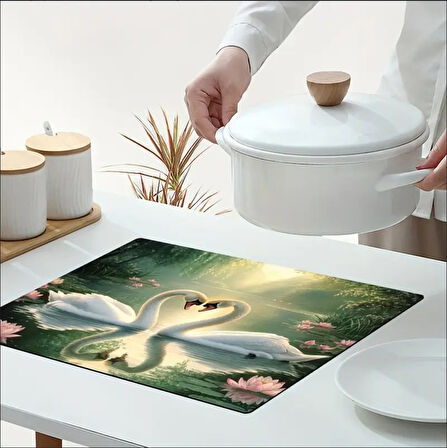 55 CM x 45 CM KUĞU KALP TASARIMI TEZGAH ÜSTÜ BULAŞIK KURUTMA MATI BULAŞIKLIK KURUTMA ÖRTÜSÜ