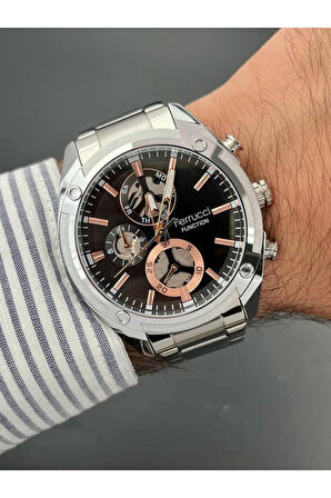 Ferrucci Silver Renk Çelik Fonksiyonlu Takvimli Spor Model Erkek Kol Saati