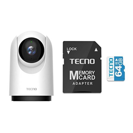 Global TH300 3MP 2K Ultra HD 360° Kablosuz Wifi Güvenlik Kamerası + Global 64Gb 100Mb/s Micro Sd Hafıza Kartı ve Adaptörü WNE0993