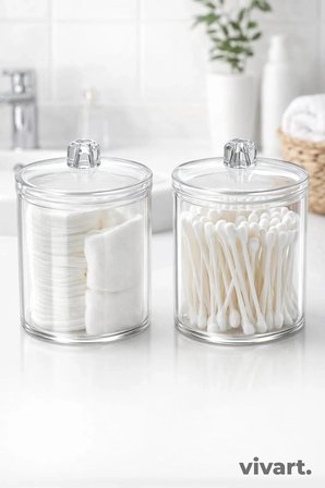 Makyaj Temizleme, Pamukluk ve Kulak Çubuğu Kabı 2’li Set – Banyo Düzenleyici Organizer