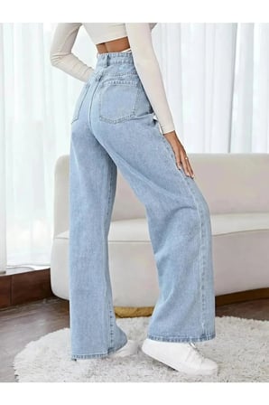 Loli Kar Palazzo Likralı Yüksek Bel Mavi Salaş Jean Pantolon New Sezon-4