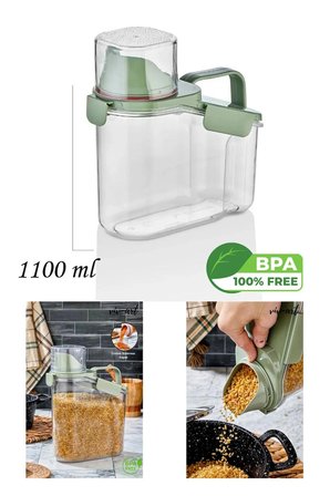 Bakliyat ve Deterjan Contalı Sızdırmaz Kapaklı Erzak Saklama Kabı - Ölçekli Bakliyat Kabı Düzenleyici- 1100 Ml- Yeşil