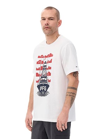 Columbia CS0506 CSC M PFG WAKE MAKER SS TEE Beyaz O Normal Baskılı Erkek T-Shirt