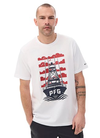 Columbia CS0506 CSC M PFG WAKE MAKER SS TEE Beyaz O Normal Baskılı Erkek T-Shirt