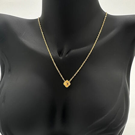 Çelik Gold Yonca Detay Minimal Kolye - Gold