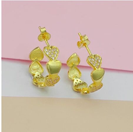 GOLD YILDIZ TAŞLI HALKA 925 AYAR GÜMÜŞ KÜPE
