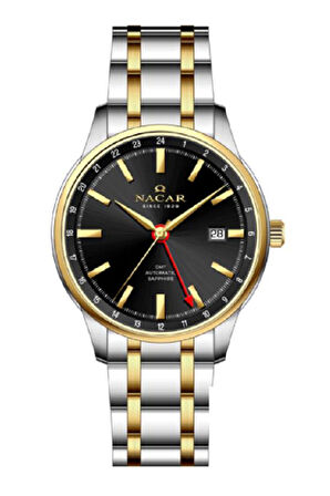 SAFİR CAM KLASİK GÜMÜŞ - ALTIN ERKEK KOL SAATİ NC42-299357-CBM