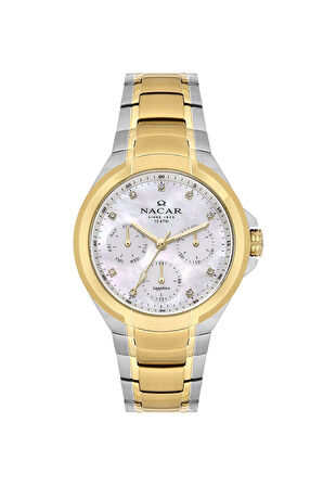 SAFİR CAM GÜMÜŞ - ALTIN KADIN KOL SAATİ NC28-392322-CSM-SET