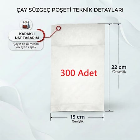300 Adet Endüstriyel Demlik İçi Çay Filtresi Körüklü Kapaklı Çay Süzgeci Boş Demlik Poşeti Bonesi 15x22 cm Bitki Kış Çay Demleme