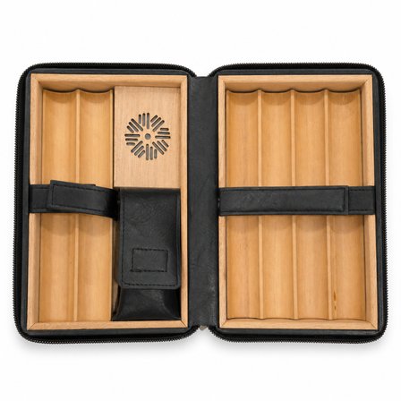 Cohiba Siyah Kesici Bölmeli Deri Puro Taşıma Çantası & Seyahat Humidoru TR10005