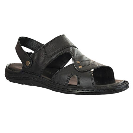 Cex 25Y TRV-7 Siyah Erkek Hakiki Deri Sandalet