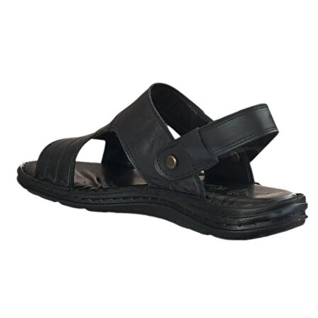 Cex 25Y TRV-7 Siyah Erkek Hakiki Deri Sandalet