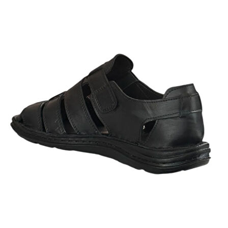 Cex 25Y TRV-8 Siyah Erkek Hakiki Deri Sandalet