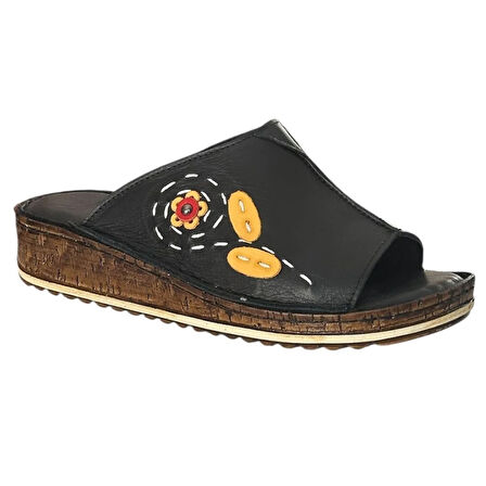 Cex 25Y NBL06 Siyah Kadın Hakiki Deri Günlük Terlik