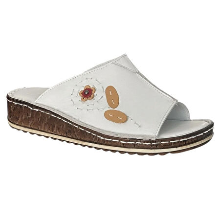 Cex 25Y NBL06 Beyaz Kadın Hakiki Deri Günlük Terlik