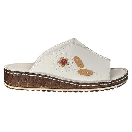 Cex 25Y NBL06 Beyaz Kadın Hakiki Deri Günlük Terlik