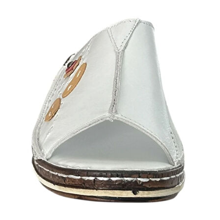 Cex 25Y NBL06 Beyaz Kadın Hakiki Deri Günlük Terlik