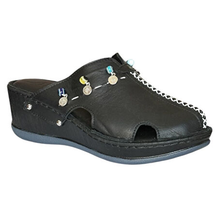 Cex 25Y NBL07 Siyah Kadın Hakiki Deri Günlük Terlik