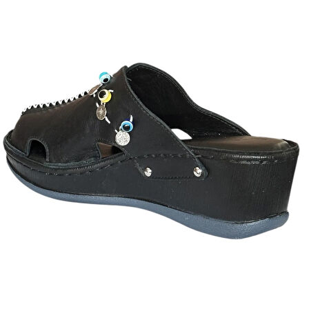 Cex 25Y NBL07 Siyah Kadın Hakiki Deri Günlük Terlik