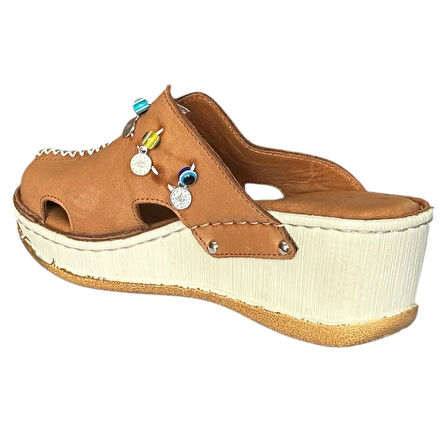 Cex 25Y NBL07 Taba Kadın Hakiki Deri Günlük Terlik