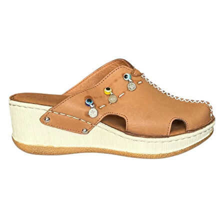 Cex 25Y NBL07 Taba Kadın Hakiki Deri Günlük Terlik