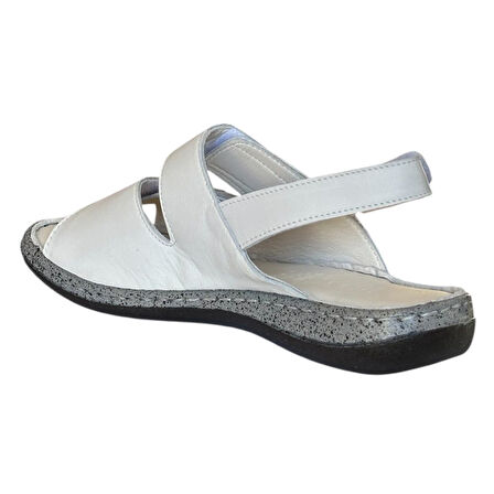 Cex 25Y NBL09 Beyaz Kadın Hakiki Deri Günlük Sandalet