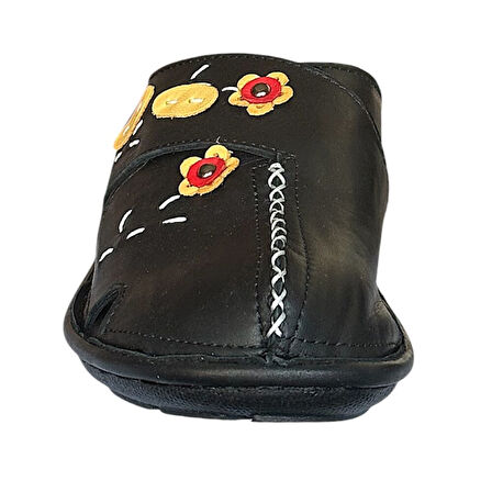 Cex 25Y NBL08 Siyah Kadın Hakiki Deri Günlük Terlik