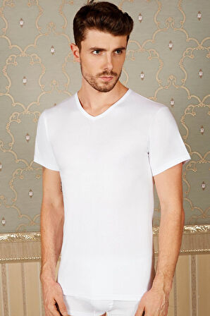 Erkek Pamuklu Kısa Kol V-Yaka Klasik Fanila T-Shirt (0316) MAN0316