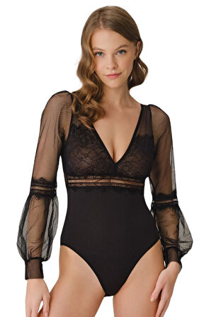 Anıl Kadın Siyah Dantelli Bodysuit 5780