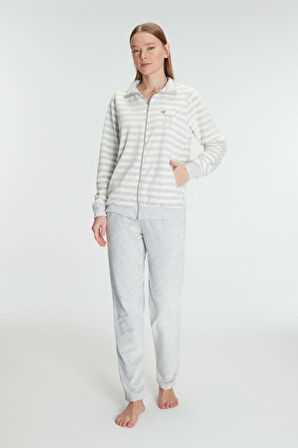 Anıl 11326 Kadın Pamuklu Uzun Kollu Fermuarlı Sweatshirt ve Pantolon Takım Pijama Takımı MAN11326