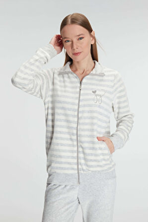 Anıl 11326 Kadın Pamuklu Uzun Kollu Fermuarlı Sweatshirt ve Pantolon Takım Pijama Takımı MAN11326