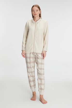 Anıl 11210 Kadın Fermuarlı Uzun Kol Sweatshirt Pantolon Takım Viskon ve Pamuklu Pijama Takımı MAN11210