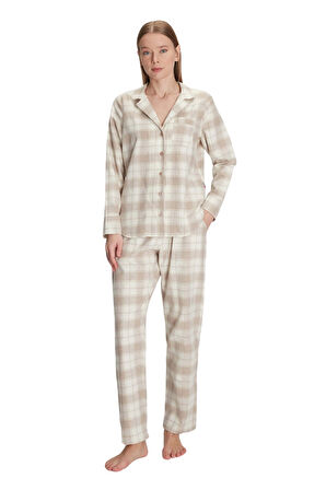 Anıl Kadın Uzun Kol Ten Boydan Düğmeli Pijama Takımı 11212 