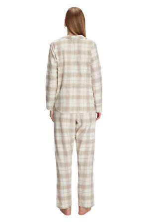 Anıl Kadın Uzun Kol Ten Boydan Düğmeli Pijama Takımı 11212 
