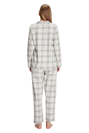 Anıl Kadın Gri Uzun Kol Boydan Düğmeli Pijama Takım 11252 