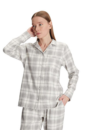 Anıl Kadın Gri Uzun Kol Boydan Düğmeli Pijama Takım 11252 