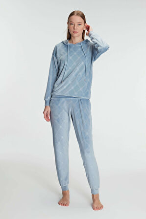 Anıl 11301 Kadın Kapüşonlu Uzun Kol Sweatshirt Pijama Takımı MAN11301
