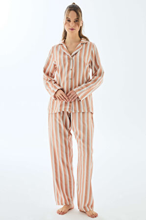 Anıl 11498 Kadın Viscose Çizgili Gömlek Pantolon Pijama Takımı MAN11498