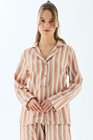 Anıl 11498 Kadın Viscose Çizgili Gömlek Pantolon Pijama Takımı MAN11498