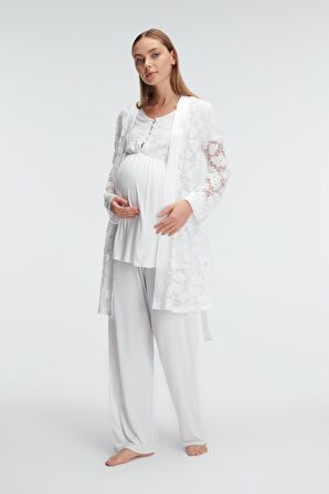 Anıl Kadın 3'lü Ekru Lohusa Pijama Takımı 11311   
