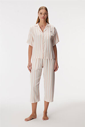 Anıl MAN11406 Kadın Kısa Kol Gömlek ve Kapri Pantolon Takım