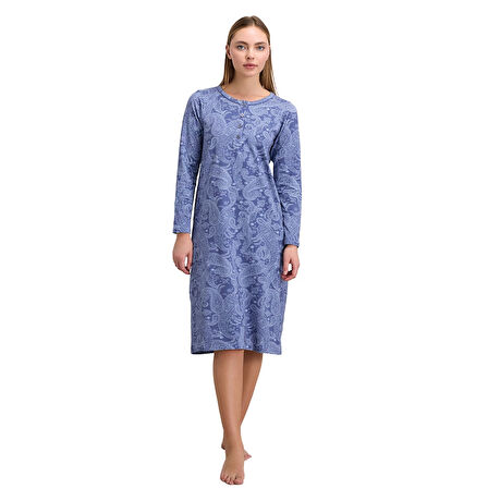 Anıl 11567 Kadın Pamuklu Uzun Kollu Gecelik