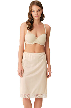 Kadın Polyamid Kumaşlı Dantelli Diz Altı Uzun Etek Altı Jüpon (0611) MAN0611