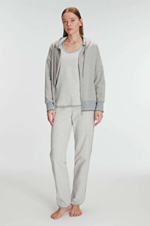 Anıl Kadın Uzun Kol Sweatshirt Kolsuz T-Shirt Pantolon Takım 11237 