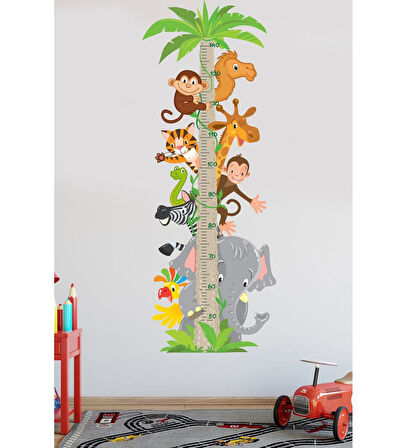 Kendinden Yapışkanlı Şeffaf  Sevimli Hayvan Temalı Boy Ölçer 100x35 cm Poster Afiş Duvar Sticker Kağıdı Çocuk Odası Kreş