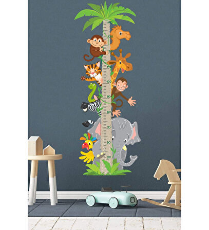 Kendinden Yapışkanlı Şeffaf  Sevimli Hayvan Temalı Boy Ölçer 100x35 cm Poster Afiş Duvar Sticker Kağıdı Çocuk Odası Kreş