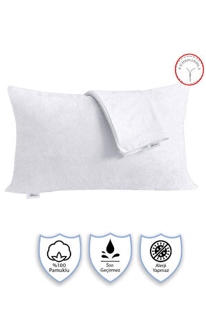 2 Adet Sıvı Su Geçirmez Terletmez %100 Pamuk Yastık Alezi Fermuarlı Akfil 63 Tel Dokuma %100 Pamuk 50x70 Cm Beyaz 