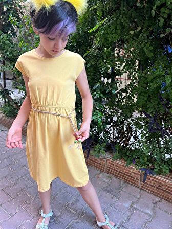 Kız Çocuk Elbise Jile Halat Kuşaklı