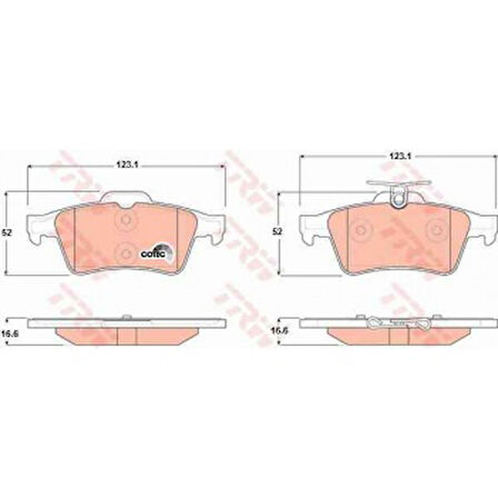 Renault Arka Fren Balatası Laguna II III Vectra C C Max Focus II 04 /> Focus II C Max (03 07) Connect 1,8tdc - Trw Gdb1621