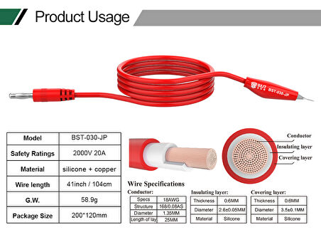 BST-030-JP Güç Kaynağı PSU Silikon Kablo Kalite 2000V 20A